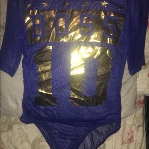 Blue and gold-colored bodysuit